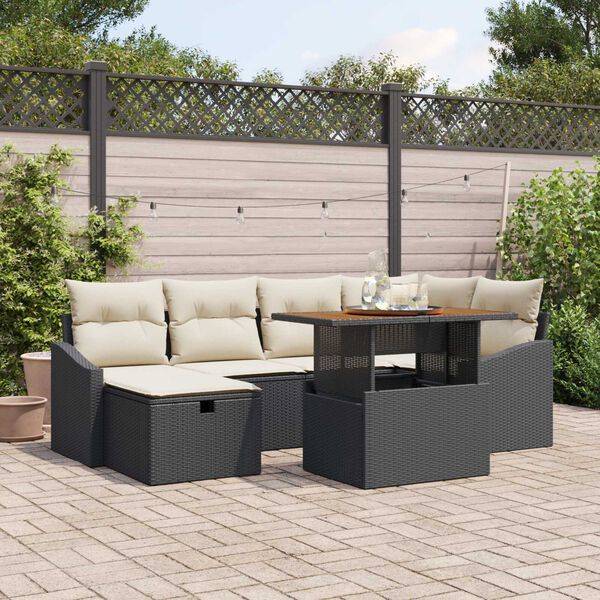 vidaXL Tuin Sofa Set met kussen met opslag 7 pcs Zwart Poly riet