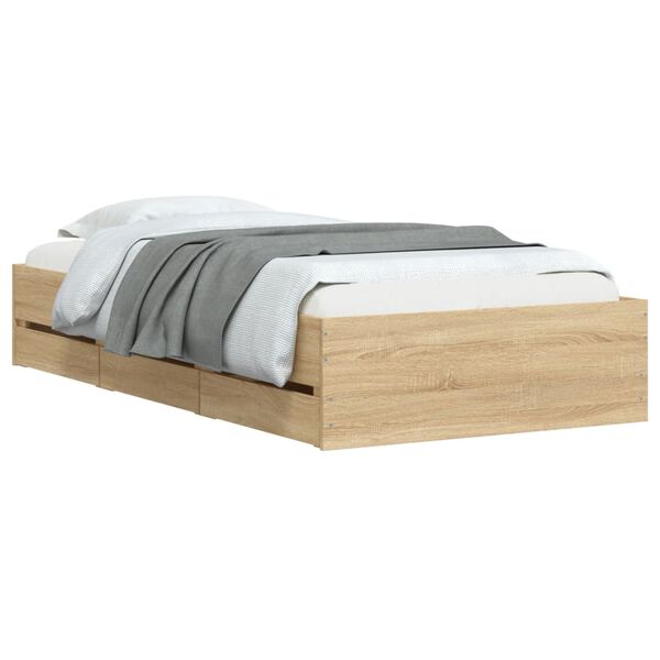vidaXL Bedframe met lades bewerkt hout sonoma eikenkleurig 90x200 cm