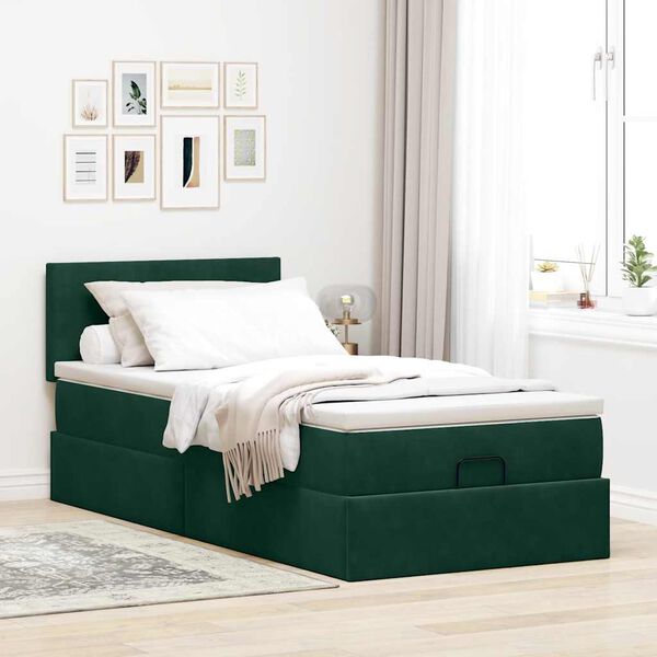 vidaXL Ottoman bed met matras en LED's 100x200 cm fluweel donkergroen