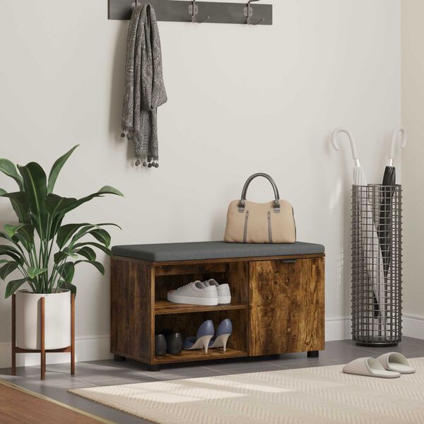 vidaXL Halbank met kussen Effen Gerookt eiken 80 x 38 x 46 cm