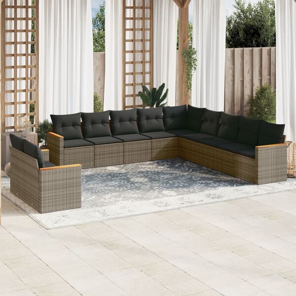 vidaXL 11-delige Loungeset met kussens poly rattan grijs