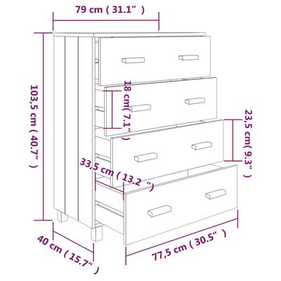 vidaXL Dressoir HAMAR 79x40x103,5 cm massief grenenhout wit