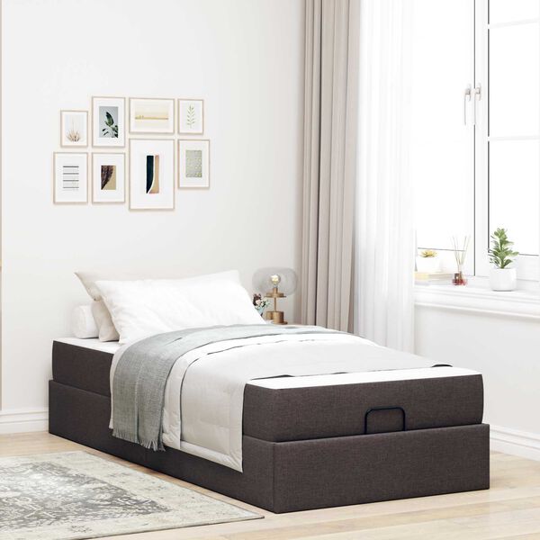 vidaXL Bedframe met matras met matras 2 pcs Tan Stof