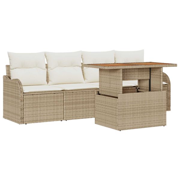 vidaXL Tuinbankenset met opslag 5 pcs Beige poly rattan