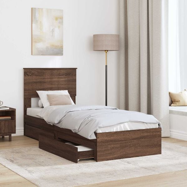 vidaXL Opslag bed met hoofdeinde Bruin Eiken 75 x 190 cm Bewerkt hout