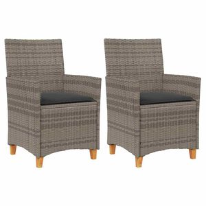 vidaXL Tuinstoelen 2 st met kussens poly rattan en massief hout grijs