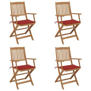 vidaXL Set van 4 klapstoelen met kussens, gemaakt van massief acaciahout.