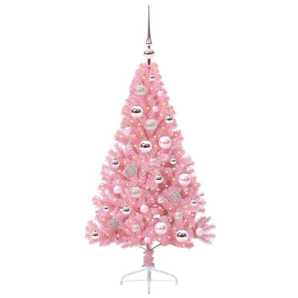 vidaXL Kunstmatig Voorverlicht Kerstboom met 150 LED Roze 120 cm PVC