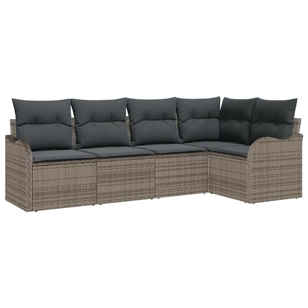 vidaXL Tuin Sofa Set met opslag 5 pcs Grijs poly rattan