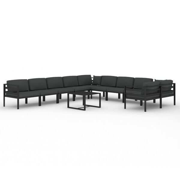 vidaXL 11-delige Loungeset met kussens aluminium antracietkleurig
