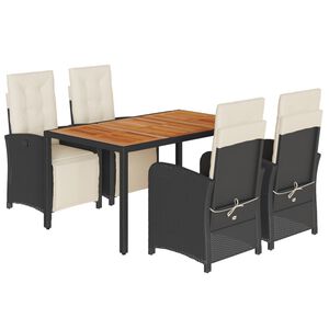 vidaXL 5-delige Tuinset met kussens poly rattan zwart