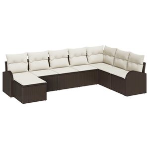 vidaXL Bankstel met kussen met opslag 8 pcs Bruin en wit poly rattan
