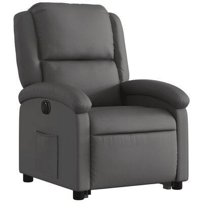 vidaXL Sta-op-stoel elektrisch echt leer grijs