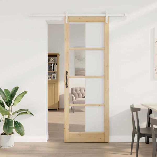 vidaXL Schuifdeur Bruin 83 x 232 cm Massief grenenhout en glas