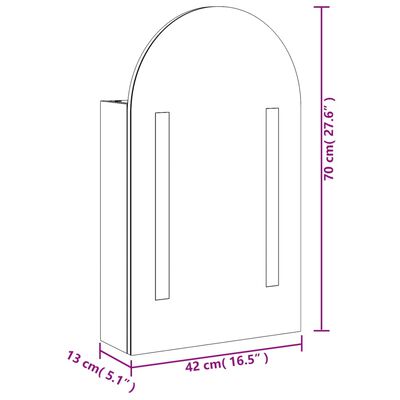 vidaXL Badkamerkast met spiegel en LED gebogen 42x13x70 cm eikenkleur