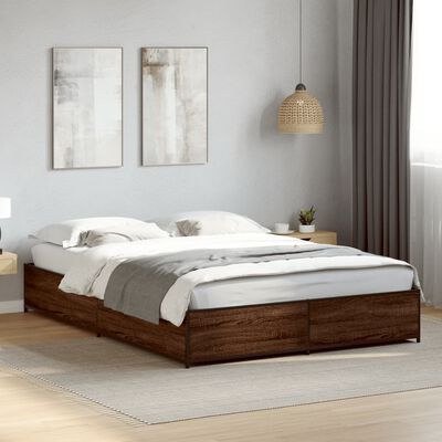 vidaXL Bedframe bewerkt hout metaal bruin eikenkleur 135x190 cm