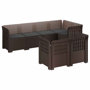vidaXL 7-Persoons Tuinbank met Kussens Rieten Look PP Bruin