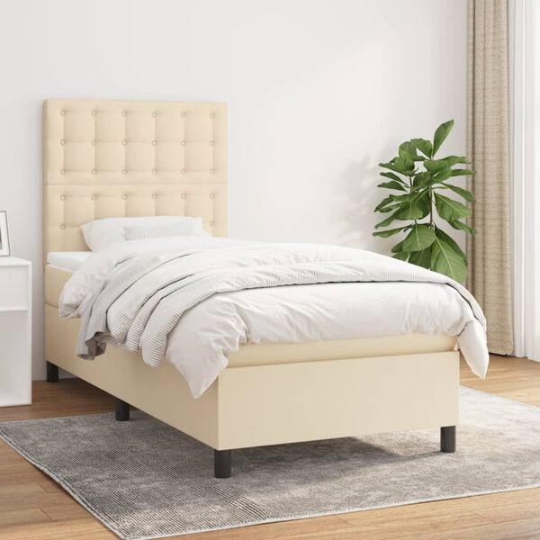 vidaXL Boxspring met matras stof cr&egrave;mekleurig 90x200 cm