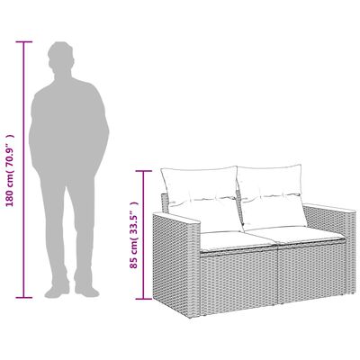 vidaXL Tuinbank 2-zits met kussens poly rattan grijs