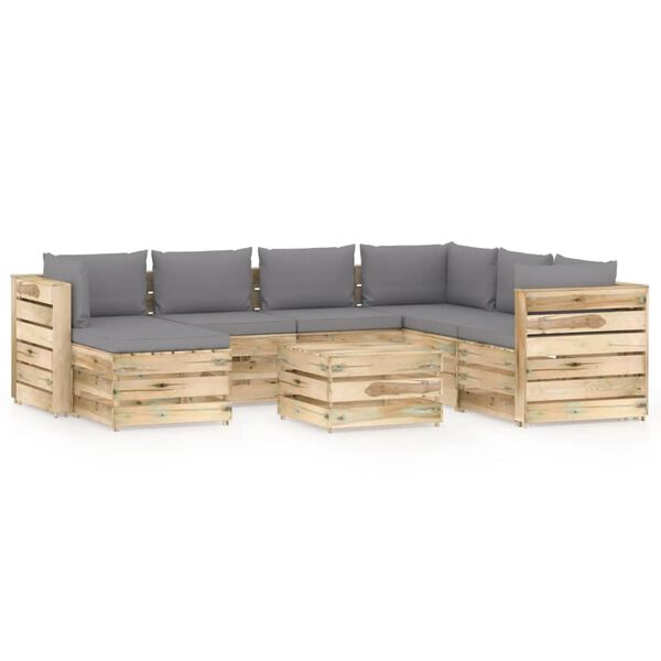 vidaXL 8-delige Loungeset met kussens groen ge&iuml;mpregneerd hout