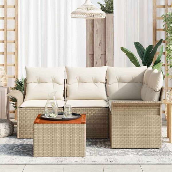 vidaXL Tuin Sofa Set met kussen met opslag 5 pcs Beige en Cr&egrave;me