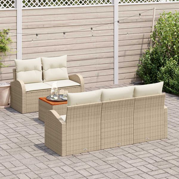 vidaXL Tuinbankenset met kussen 6 pcs Beige poly rattan