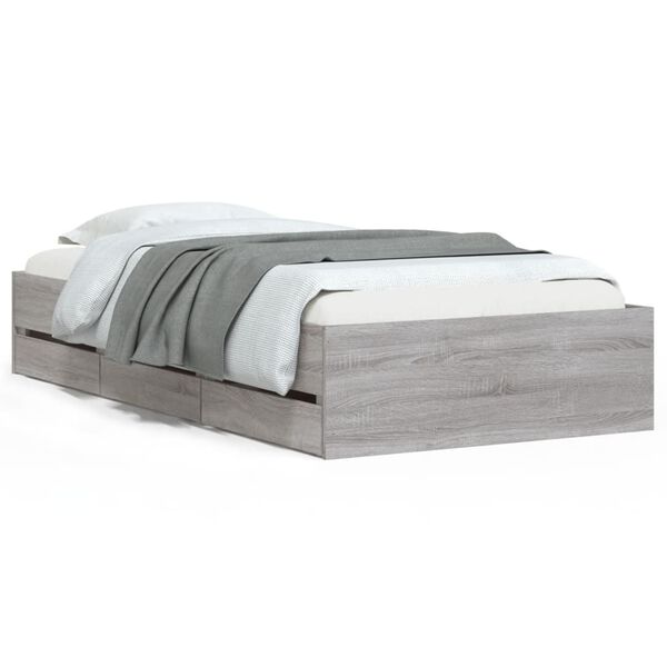 vidaXL Bedframe met lades bewerkt hout grijs sonoma eiken 75x190 cm