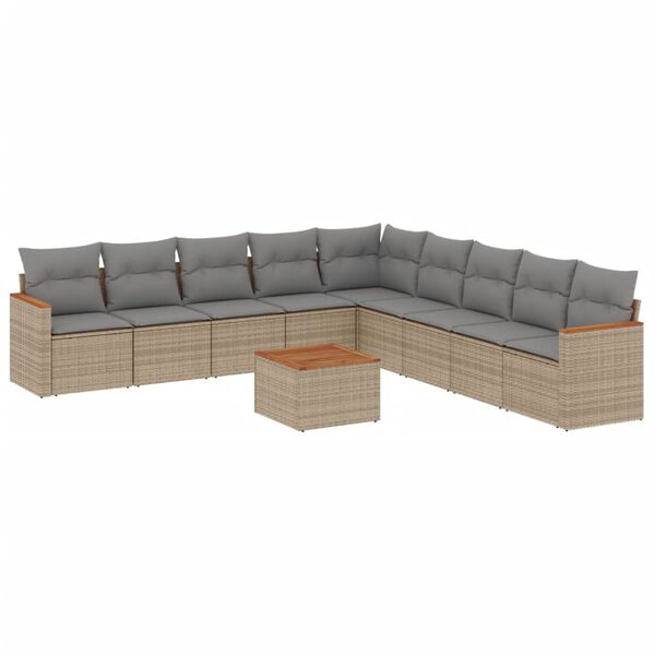 vidaXL 10-delige Loungeset met kussens poly rattan gemengd beige