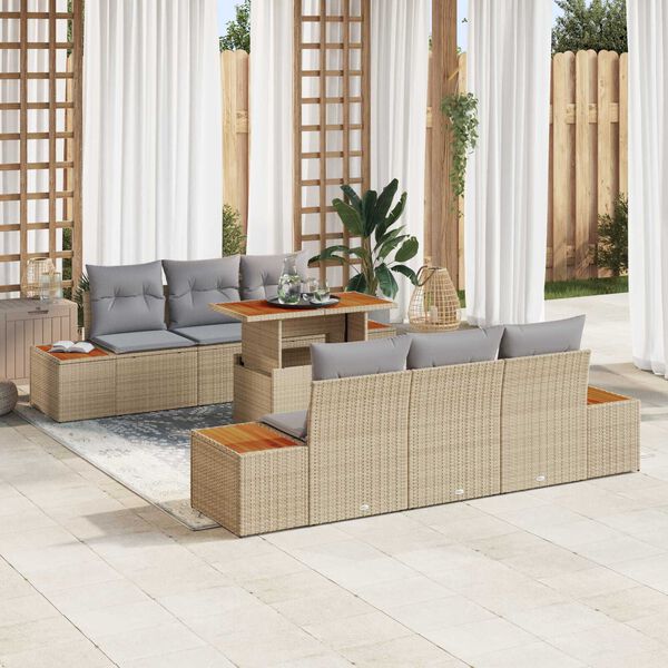vidaXL Tuin Sofa Set met opslag 7 pcs Beige Poly riet