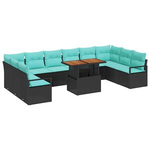 vidaXL Tuin Eetset met kussen 11 pcs Zwart en Blauwgroen
