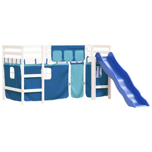 vidaXL Kinderhoogslaper met gordijnen 90x190 cm grenenhout blauw