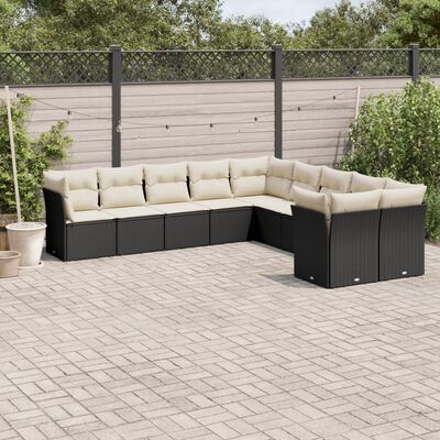 vidaXL 10-delige Loungeset met kussens poly rattan zwart