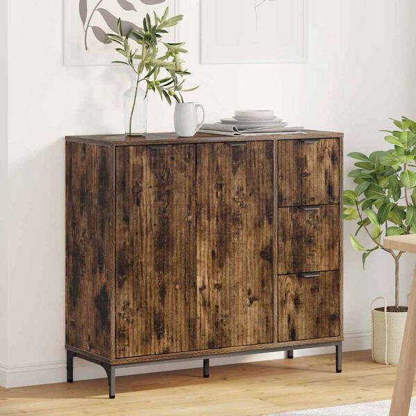 vidaXL Dressoir met lade Gerookt eiken 89,5 x 33 x 82 cm Bewerkt hout