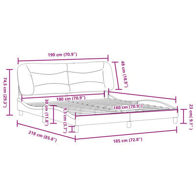 vidaXL Bedframe met LED-verlichting kunstleer zwart en wit 180x200 cm