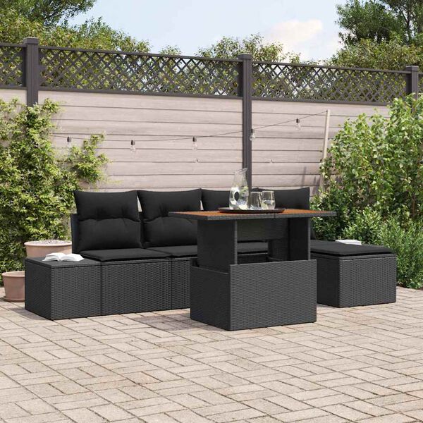 vidaXL Tuin Sofa Set met opslag 6 pcs Zwart Poly riet
