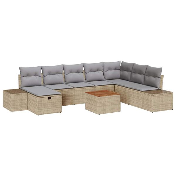 vidaXL Tuin Sofa Set met kussen met opslag 9 pcs Beige Poly riet