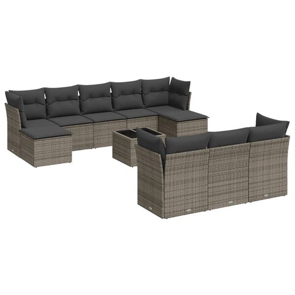 vidaXL 11-delige Loungeset met kussens poly rattan grijs