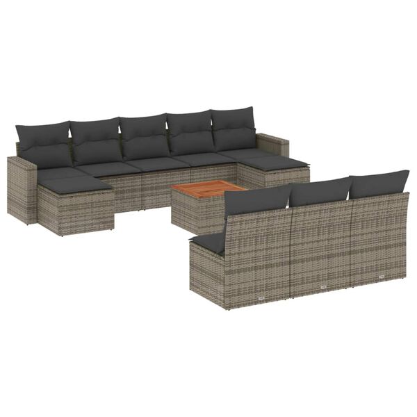 vidaXL 11-delige Loungeset met kussens poly rattan grijs