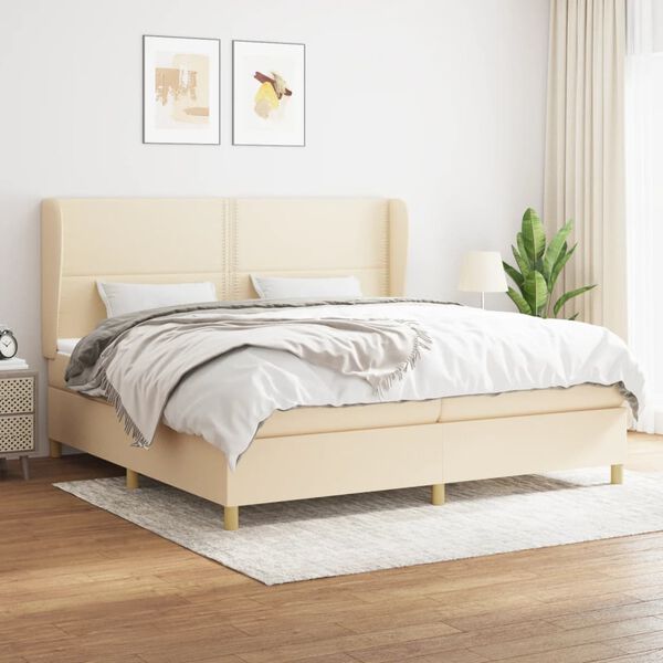 vidaXL Boxspring met matras stof cr&egrave;mekleurig 200x200 cm