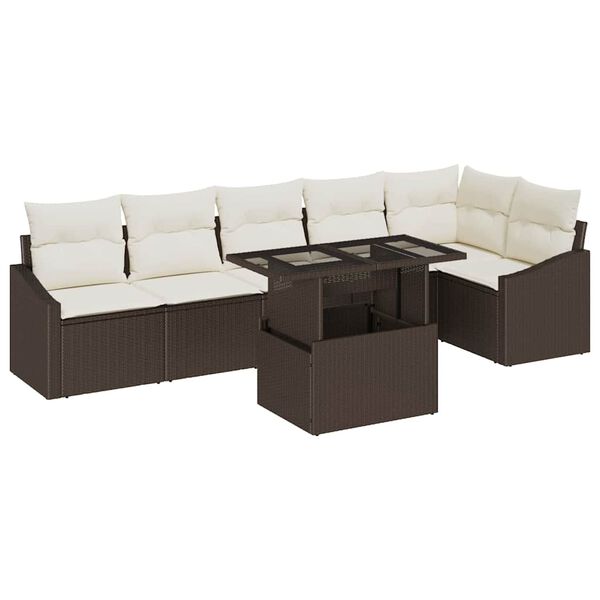 vidaXL Tuin Sofa Set met kussen 7 pcs Bruin en Cr&egrave;me poly rattan