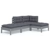 vidaXL 4-delige Loungeset met kussens massief grenenhout