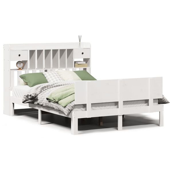 vidaXL Bed met boekenkast zonder matras grenenhout wit 150x200 cm