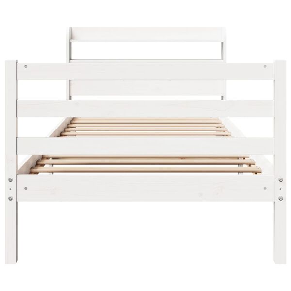 vidaXL Bedframe met hoofdbord massief grenenhout wit 75x190 cm