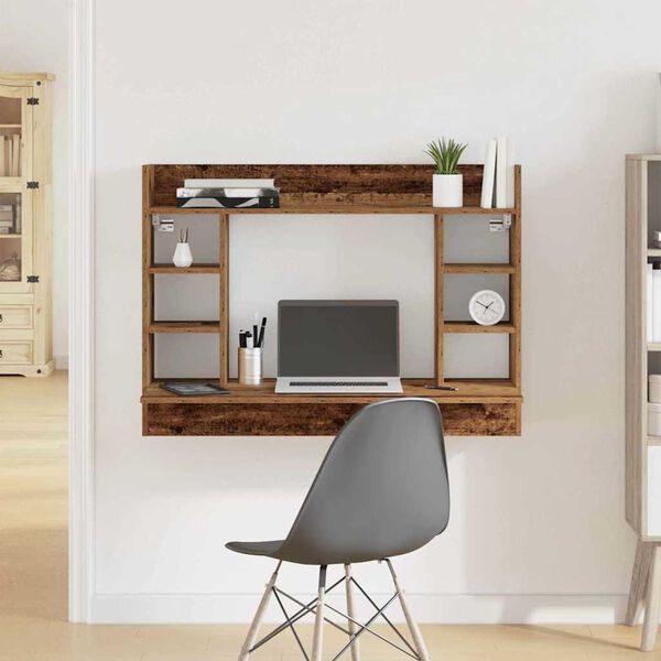 vidaXL Aan de muur bevestigd bureau Oud hout 105 x 48 x 75 cm