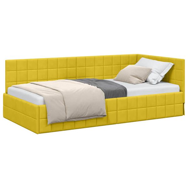 vidaXL Hoekbedframe met hoofdeinde Geel 90 cm x 200 cm Fluweel