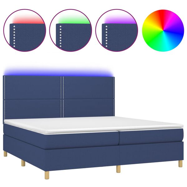 vidaXL Boxspring met matras en LED stof blauw 200x200 cm