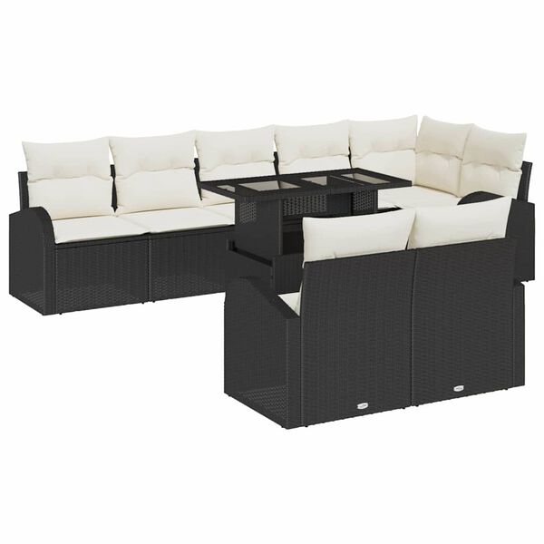 vidaXL Bankstel met kussen 9 pcs Zwart en Cr&egrave;me poly rattan