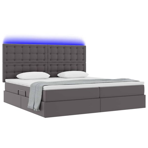 vidaXL Opbergbed met LED met matras Grijs 200 x 200 cm Nep Leer