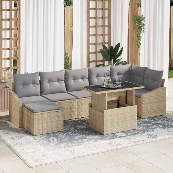 vidaXL Tuin Sofa Set met kussen met opslag 8 pcs Beige en Licht Grijs