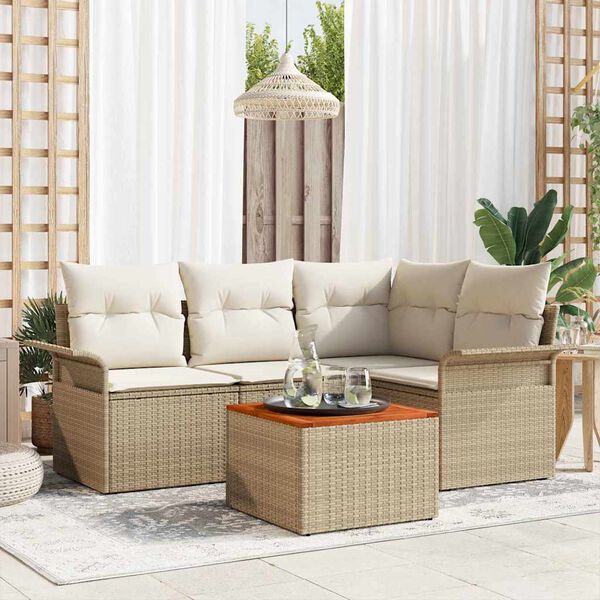 vidaXL Tuinbankenset met kussen 5 pcs Beige poly rattan
